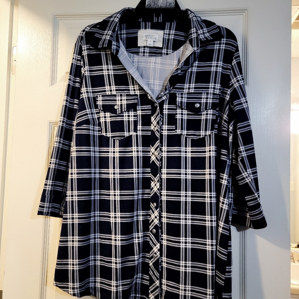 Stitchfix Market and Spruce Navy Plaid Balsman Button Down Knit Top 1X